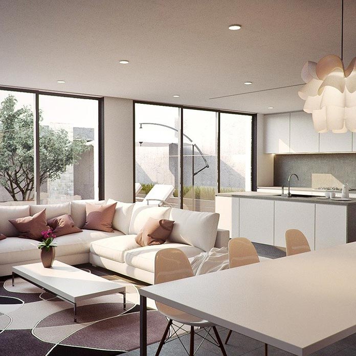 Gemütliches Wohnzimmer mit moderner Haustechnik
